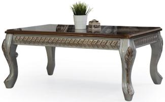 Casa Padrino Luxus Barock Couchtisch Braun / Silber / Bronze 115 x 77 x H. 48 cm - Massivholz Wohnzimmertisch - Wohnzimmer Möbel im Barockstil