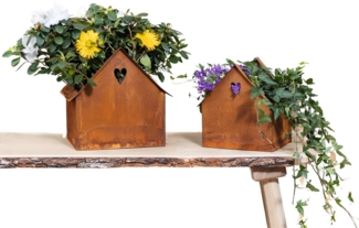 Dekoleidenschaft Blumentopf "Haus" aus Metall mit Rost Finish, Outdoor Pflanztopf, Pflanzgefäß (2 St, im Set), Pflanzer, Gartendeko für Außen