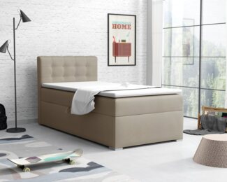 Deine Möbel 24 Boxspringbett JUNG 3 Polsterbett Jungendbett inkl. Matratzen H3 / H4 inkl. Topper (Boxbett für Jugendliche Grau Beige Hellgrau Dunkegrau Anthrazit Schwarz, 3-St, Bonellfederkernmatratze H3 Taschenfederkernmatratze H4), 90x200 100x200 Vel...