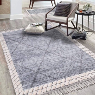 Carpet City Hochflor-Teppich Valencia 909, rechteckig, Höhe: 20 mm, Läufer, Boho-Stil, 3D-Effekt, Relief, Hoch-Tief-Struktur, mit Fransen