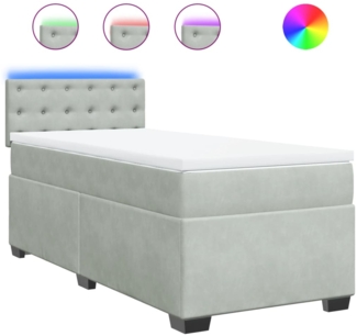 vidaXL Boxspringbett mit Matratze Hellgrau 90x200 cm Samt 3288510