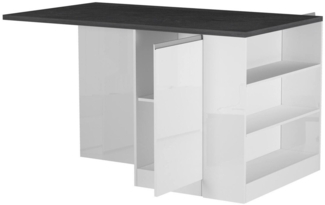 Dmora Kücheninsel Abern, Mehrzweckschrank, Küchenzeile Schrank, Zusätzlicher Tisch, 100 % Made in Italy, 160 x 90 x 90 cm, glänzendes Weiß und Schiefer