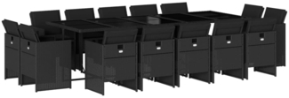 vidaXL 15-tlg. Garten-Essgruppe mit Kissen Schwarz Poly Rattan 3210691