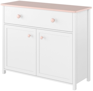 Kommode Luna LN-05 2D1S (Farbe: Weiß / Rosa + Weiß)