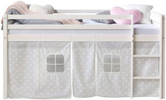 Hochbett Spielbett Kinderbett Kiefer Leiter Vorhang grau Stern 90x200 Jugendbett