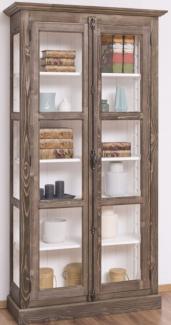 Casa Padrino Landhausstil Vitrine Braun / Weiß 109 x 40 x H. 210 cm - Massivholz Schrank mit 2 Glastüren - Vitrinenschrank - Landhausstil Möbel