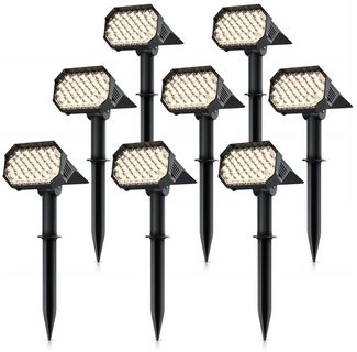 Brandson LED Gartenstrahler Solar Erdspießleuchte, Akku Gartenleuchte, Solarspotlight Wandmontage, Ein-/Ausschalter, mehrere Helligkeitsstufen, LED fest integriert, Warmweiß, Solarstrahler 80 Lumen, Solarleuchte warnweiß, für Garten, Balkon IP65
