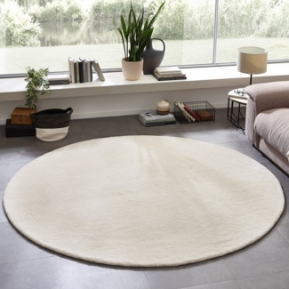 my home Wollteppich Gabbo Natur, Handgefertigt, Teppich, reine Wolle, meliert, rund, Höhe: 14 mm, besonders weich und dicht