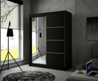Beautysofa Schiebetürenschrank PACO (120 cm Schrank mit 3 Einlegeböden und Kleiderstange)