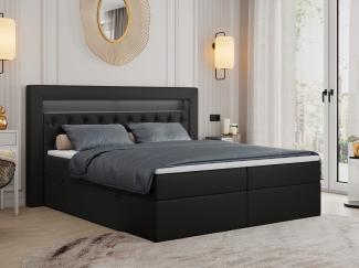 Boxspringbett - Doppelbett mit Multipocket-Matratze und LED - GOLD-6 - 120x200cm - Schwarz Kunstleder - H3