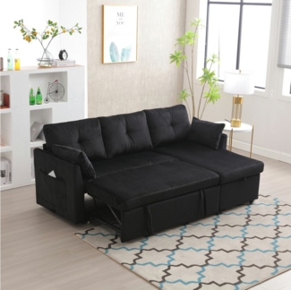 KLAM HOME Schlafsofa Multifunktionales Sofa mit Stauraum und Ausziehbett, Auswechselbares Chaiselongue-Schlafsofa, Anbausofa mit Stauraumsitzen, Modulares L-Sofa, modulares Ecksofa für Wohnzimmer