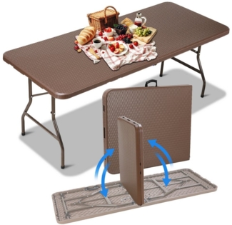 TLGREEN Campingtisch Partytisch, Gartentisch, Buffettisch, Buffettisch Klappbar, 180,5x75,5x73 cm Gartentisch Klapptisch Braun