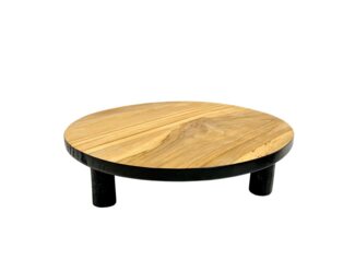 Spetebo Blumenhocker Teak Blumenteller schwarz rund - Ø 15 cm / klein (Packung, 1 St, mit 4 Füßen), Mini Holz Pflanzenhocker