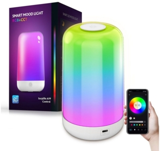 Rosnek LED Nachtlicht Smart, Bluetooth, RGB, wiederaufladbar, für Schlafzimmer Kinderzimmer, RGB+CCT, Batterie, App/Touch-Steuerung