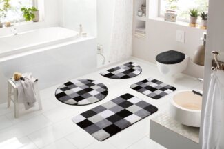 Grund Badematte Mosaik, Höhe 20 mm, rutschhemmend beschichtet, fußbodenheizungsgeeignet, Kunstfaser, rund, angenehm weich, auch als 3 teiliges Set erhältlich, Made in Europe