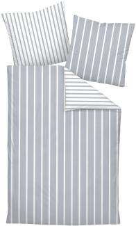 Janine Bettwäsche 2 teilig - Modern Classics, Mako-Satin, Baumwolle mercerisiert, Wendebett, Streifen Weiß/Platin 155x220cm