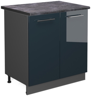 Spülenunterschrank Fame-Line Dunkelblau Hochglanz 80 cm mit Regal, AP Anthrazit Vicco