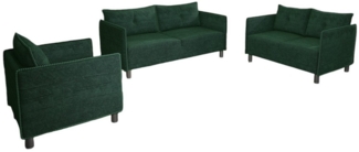 Sofaset Designersofa DECLAN 3-2-1 in Stoff Lincoln Grün