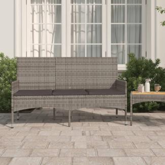 vidaXL Gartenbank 3-Sitzer mit Kissen Grau Poly Rattan 319493