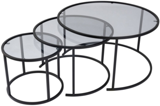 Dmora Set mit 3 Couchtischen Rowan, Niedriger Wohnzimmertisch, Kaffeeregal, Couchtisch für Sofa, 80x80 h43 cm, Schwarz und Grau