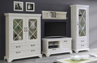 Wohnwand "Kashmir" Anbauwand 4-teilig pinie weiß Landhaus-Stil