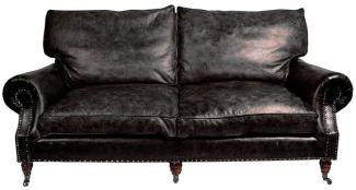 Casa Padrino Luxus Echt Leder Sofa Vintage Leder 3 Sitzer Schwarz Art Deco