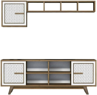 Dmora Fernsehschrank Guendalina, Ständer für Wohnzimmerfernseher, Niedriges Wohnzimmer-Sideboard, TV-Ständerbasis, 160x35h56 cm, Walnuss und Weiß