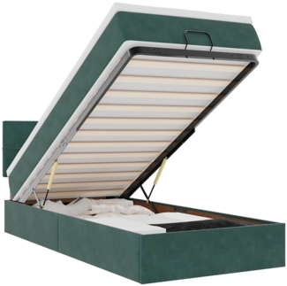 vidaXL Ottoman-Bett mit Matratze & LEDs Dunkelgrün 90x190 cm Samt 3312593