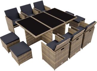 tectake Aluminium Rattan Sitzgruppe New York 6+4+1 mit Schutzhülle, Variante 2 403642