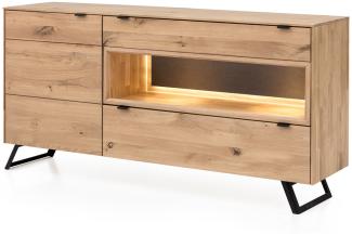 Sideboard Porto 9 Eiche bianco massiv 183 x 93 x 45 cm Anrichte Schrank mit Beleuchtung, mit Steinrückwand