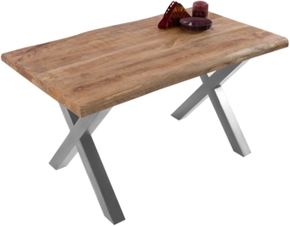Esstisch Baumkante massiv Mango 140 x 80 X-Gestell silber CALI 140107789