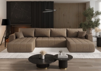 Wohnlandschaft Sofa mit Schlaffunktion CAMILA Stoff Monolith Hellbraun