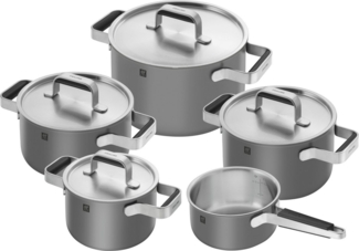 Zwilling Topf-Set Pure, Edelstahl 18/10 (Set, 5-tlg, 3 Kochtöpfe (16, 20 & 24 cm), Bratentopf 20 cm, Stieltopf 16 cm), Stay-Cool-Griffe, 3-lagige Bodentechnologie