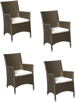 4x Konway GARDA Sessel Mokka inkl. Sitzkissen Polyrattan Garten Sessel Stuhl Set