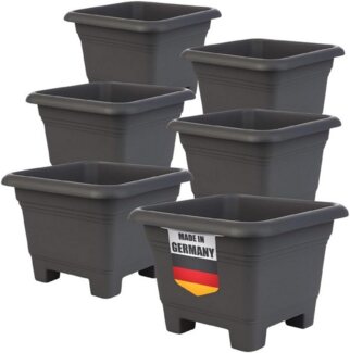 2friends Pflanzkübel 6er Set - Eckiger Blumentopf groß draußen in Anthrazit, Pflanztöpfe groß für Garten & Terrasse, 38 x 38 x 28 cm