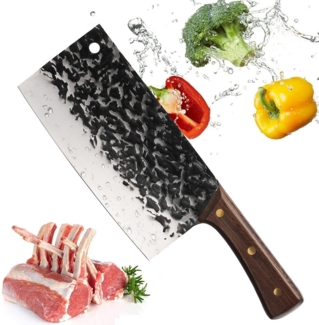 oyajia Hackmesser Kochmesser, Klingenlänge 20cm Hack Edelstahl Antike Schmiedemethode, Küchenmesser mit Messerschärfer für Haus,Küche, Ergonomischem Griff