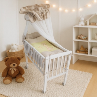 3-in-1 Baby Beistellbett mit Giraffe Bettwäsche – Komplettset