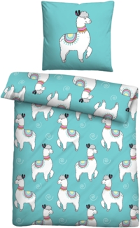 Traumhaft schlafen - Castell - Markenbettwäsche Mikrofaser Bettwäsche 0560249 LAMA, türkis, 1x 135x200 cm + 1x 80x80 cm