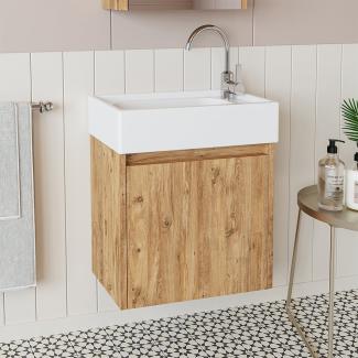 Roomart, Unterschrank mit Waschbecken 50cm Gäste WC Badezimmer Möbel in 4 Farben: eiche