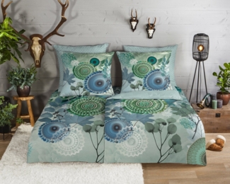 hip Wendebettwäsche Iselin, Biber, Flanell, 3 teilig, Flanell, Biber, Winter, Warm, Reißverschluss, Wende, Mandala, Blätter