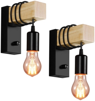 BlingBin Wandleuchte Innen Vintage Dimmbar Wandlampe Schwarz E27 mit Schalter, Wandleuchte aus Metall und Holz im Industrial Design, ohne Leuchtmittel, Retro Lampe für Treppenhaus/Cafe/Bar/Restaurant/Wohnzimmer