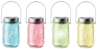 Kaemingk LED Gartenleuchte Solar Gartenbeleuchtung Glas 4 Farben Ø8cm H. 14cm 4 Stück