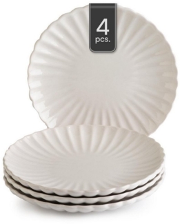 HIT Trading Dessertteller GROOVES, Ø 19,5 cm, Creme, Steingut, (4 St), Spülmaschinengeeignet