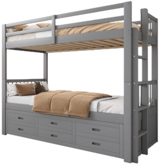 Ulife Etagenbett Kinderbett Holzbett Jugendbett Kiefer, Ausziehbett 3 Liegefläche und 3 Schubladen