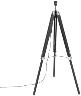 Qazqa Stehlampe Tripod, ohne Leuchtmittel, E27, Schwarz, Industrie, Holz, 1-flammig
