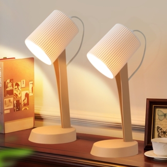 ZMH Tischleuchte Wohnzimmer Nachttischlampe mit Kabel - 37.4 cm Tischlampe 2er Set Kleine Lampe E14 Tischlampen Braun Moderne Landhausstil für Esstisch Schlafzimmer - Ohne Leuchtmittel