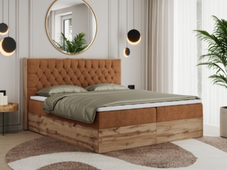 Boxspringbett, Schlafzimmerbett, Bettkasten - AMORE - 180 x 200 cm - Orange Stoff - H3