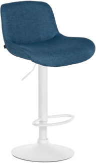 CLP Barhocker Solon Weiß höhenverstellbar und drehbar mit Rückenlehne,blau Stoff
