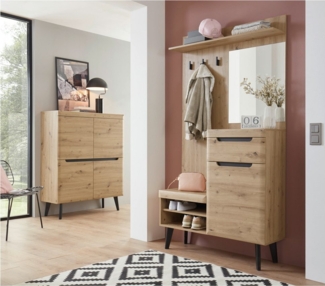 Lomadox Garderoben-Set TIROL-61, (Spar-Set, 2-St), Artisan Eiche Nb. mit Absetzungen in schwarz incl. Spiegel