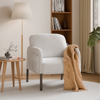 Mondeer Sessel, Freizeitsessel mit Weiß Lammwollstoff und Schwarzes Metallgestell